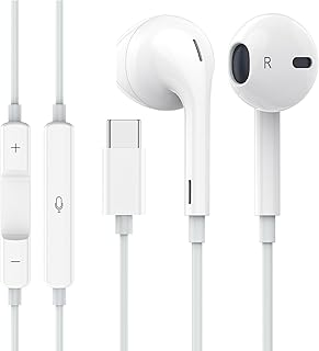 Apple Earbuds USB C Wired Earphones (Built-in Microphone & Volume Control) Noise Canceling Isolating Headphones Compatible with Phone 15 Smartphone and Other USB C Device