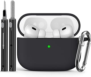 AirPods Pro 2/Pro Case Cover with Cleaner Kit,Soft Silicone Protective Case for Apple AirPod Pro 2nd/1st Generation Case for Women Men,AirPods Case Accessories with Keychain/Lanyard-Black