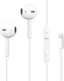 Apple Earbuds [MFi Certified] with Lightning Connector Wired Earphones (Built-in Microphone & Volume Control) Noise Canceling Isolating Headphones for iPhone 14/13/12/11/SE/X/XR/XS/8/7