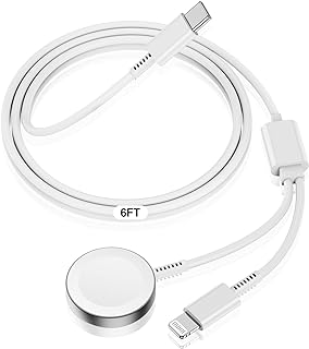Apple Watch USB C Cable, [Apple MFi Certified] Smart iWatch Magnetic Cable for Watch Series 8 7 6 5 4 3 2 1 SE1 SE2 & iPhone 14/13/12/11, Type C 2-in-1 Fast Charging for iPhone&Watch-6ft (White)