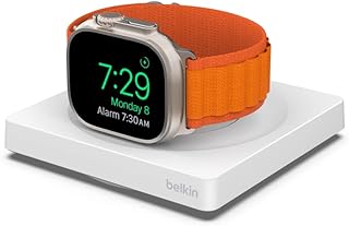 Apple Watch Fast Charger, Wireless Charging Travel Pad with Nightstand Mode, Minimalist Design and Included USB Type C Cable for Series 7, 6, 5, 4 More, White (WIZ015btWH)