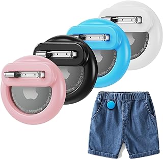 4 Pack Mini AirTag Holder for Kids, Silicone Hidden AirTag Holder with Safety Pin for Clothes, GPS Tracker Case Clip Compatible with Apple Air Tag (Sky Blue, Pink, Black, White)
