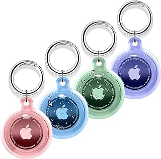 4 Pack Airtag Holder, case Waterproof Apple Air Tag Case with Keychain, Shockproof & Dustproof Holders for Pet Tracking, Bags, Kids, Keys, Luggage（4 Colors）,Bule/Pink/Green/Purple