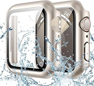 Waterproof Case Compatible with Apple Watch 40mm Series 6/5/4/SE with Tempered Glass Screen Protector, iWatch Full Protective Hard PC Bumper Case Face Cover for Men Women (40mm, Starlight)