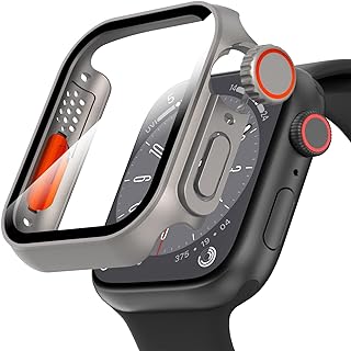 for Apple Watch 44mm Screen Protector Case, Ultra-Thin Tempered Glass Unique Design Full Coverage Case Cover, for iWatch Series 6/5/4/Series SE 2 44mm (Titanium Steel for Apple Watch 44mm