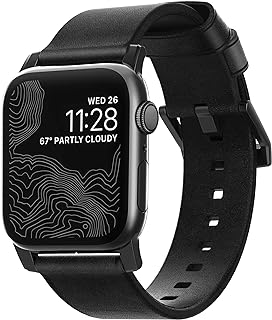 MODERN Horween BLACK Leather Strap for Apple Watch (Black Hardware)