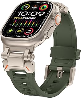 for Apple Watch Ultra 2 Band Ultra Band 49mm for Men Apple Watch Bands 45mm 44mm 42mm Series 9 8 7 SE 6 5 4 3, Durable Armor Designed Silicone Rubber Sport Bands iWatch Metal Connector Band