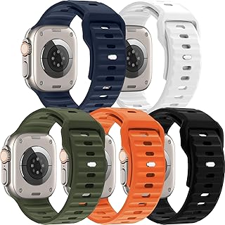 5 Pack Sport Band Compatible with Apple Watch Ultra Band 49mm 45mm 44mm 44mm 42mm Men Women, Adjustable Waterproof Silicone Strap for iWatch Series Ultra2/Ultra1 SE/9/8/7/6/5/4/3/2/1