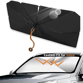 Custom-Fit for Volvo Windshield Sun Shade Umbrella, 2024 Upgraded Pull Ring Handle Foldable Front Window Cover Sun Visor, UV Rays Blocker, Designed for Volvo Accessories (for Volvo XC90)