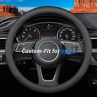 Custom-Fit for Volvo Steering Wheel Cover, Premium Leather Car Steering Wheel Cover with Logo, Non-Slip, Breathable, for Volvo Accessories (B-Style,for Volvo)