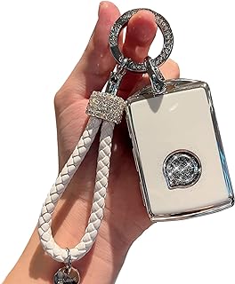 TPU Smart Key Fob Case Compatible with Volvo XC60, XC90, S90, V90 2019-2022 (4-Button), White, Medium