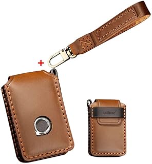 HIBEYO Leder Car Key Fob Cover with Keychain fits for Volvo XC90 S90 V90 XC60 Volvo XC40 V60 S60 Polestar1 T5 T6 T8 Car Key Case Cover Jacket Smart Remote Car Key Keyless Entry Holder 4 Button Brown