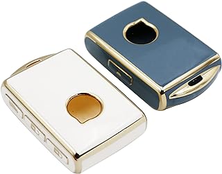 2 Pcs for Volvo Key Fob Cover XC90 XC60 S60 XC40 Keyless Full Covered Key Protector Shell TPU Fashion Golden Edge Key Case-Grey White