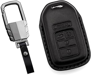 EIZABQA for Benz Key Fob Cover with Keychain,Real Leather Key case for Audi BMW Honda Toyota Nissan Chevy Cadillac Ford
